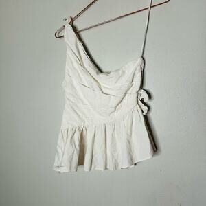 A.L.C. White One Shoulder Soraya Draped Cotton Bow Tie Top Size 6